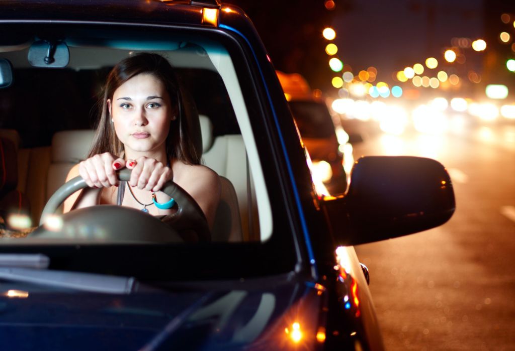 girl driving at night
